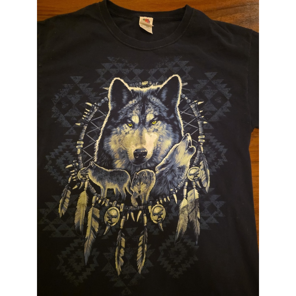Vintage Native American Wolf T-Shirt Men's Size Large Dreamcatcher Wolf Pack